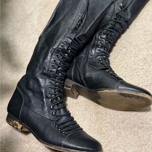 Steve Madden Combat Black Lace-Up Leather Boots